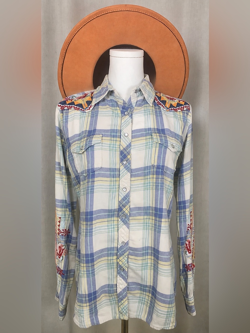 Johnny Was Embroidered Plaid Western Shirt XS Boho